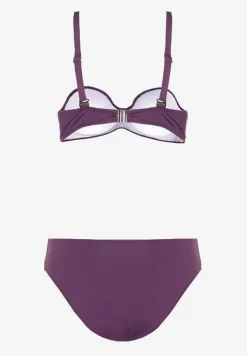 Ciemnofioletowe Bikini Strój Kąpielowy Dwuczęściowy z Ozdobnym Marszczeniem Nariella