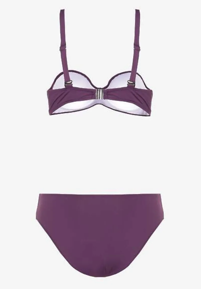 Ciemnofioletowe Bikini Strój Kąpielowy Dwuczęściowy z Ozdobnym Marszczeniem Nariella