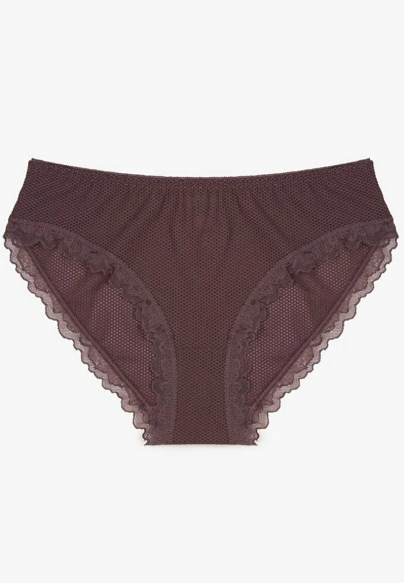 Ciemnofioletowe Majtki Typu Figi z Koronką Ranlla