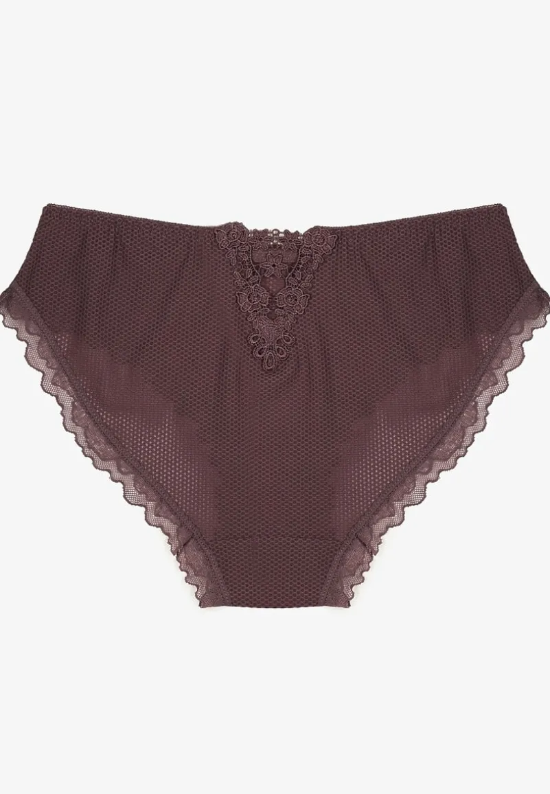 Ciemnofioletowe Majtki Typu Figi z Koronką Ranlla