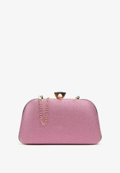 Ciemnoróżowa Torebka Kopertówka z Brokatem na Zatrzask z Cyrkoniami Maleta