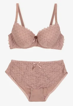 Ciemnoróżowy Komplet Bielizny Koronkowej Klasyczny Biustonosz i Figi z Wysokim Stanem Nasellea