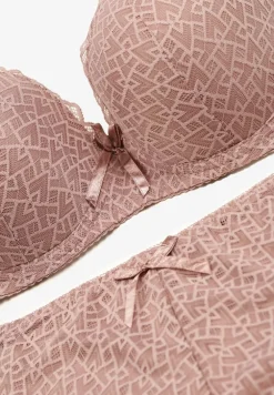 Ciemnoróżowy Komplet Bielizny Koronkowej Klasyczny Biustonosz i Figi z Wysokim Stanem Nasellea