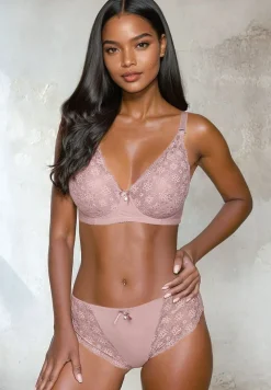 Ciemnoróżowy Komplet z Koronki Figi i Usztywniany Biustonosz Nevenis