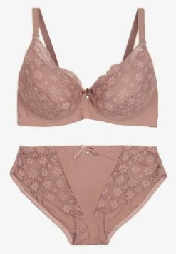 Ciemnoróżowy Komplet z Koronki Figi i Usztywniany Biustonosz Nevenis