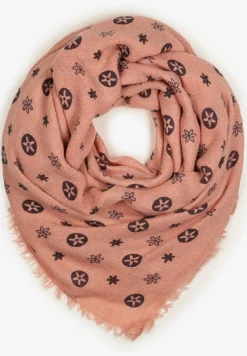 Ciemnoróżowy Szalik Ozdobiony Geometrycznym Motywem z Frędzlami Nomirya