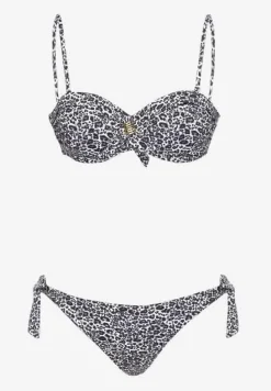 Ciemnoszare Bikini Usztywniany Biustonosz z Ozdobą i Majtki Typu Figi ze Sznurkami po Bokach Aromarie