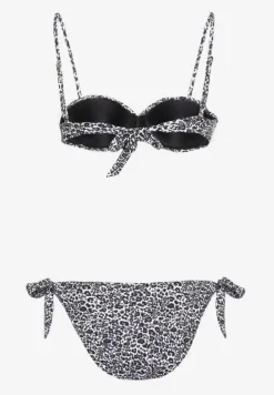 Ciemnoszare Bikini Usztywniany Biustonosz z Ozdobą i Majtki Typu Figi ze Sznurkami po Bokach Aromarie