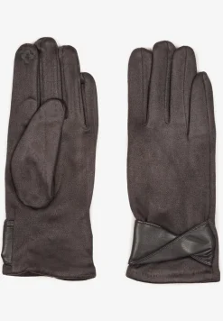 Ciemnoszare Eleganckie Rękawiczki z Bawełną i Wywiniętą Aplikacją przy Nadgarstku Sissemi