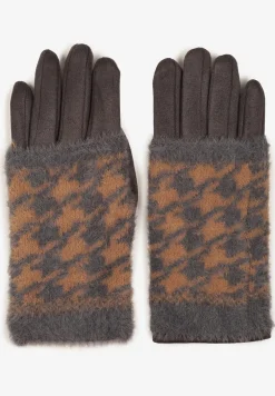 Ciemnoszare Rękawiczki Welurowe z Ozdobną Dzianinową Nakładką Seliti