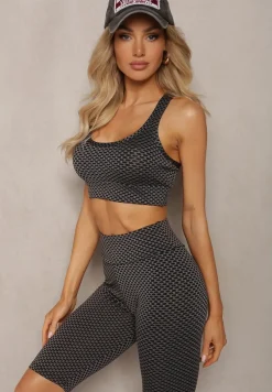 Ciemnoszary Elastyczny Top Biustonosz w Sportowym Stylu Refettia