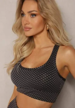Ciemnoszary Elastyczny Top Biustonosz w Sportowym Stylu Refettia