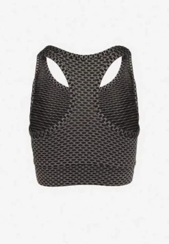 Ciemnoszary Elastyczny Top Biustonosz w Sportowym Stylu Refettia