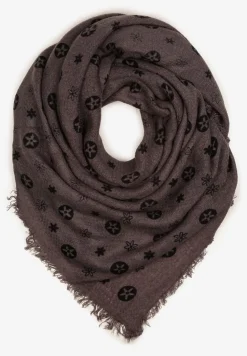 Ciemnoszary Szalik Ozdobiony Geometrycznym Motywem z Frędzlami Nomirya