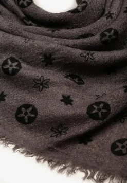 Ciemnoszary Szalik Ozdobiony Geometrycznym Motywem z Frędzlami Nomirya