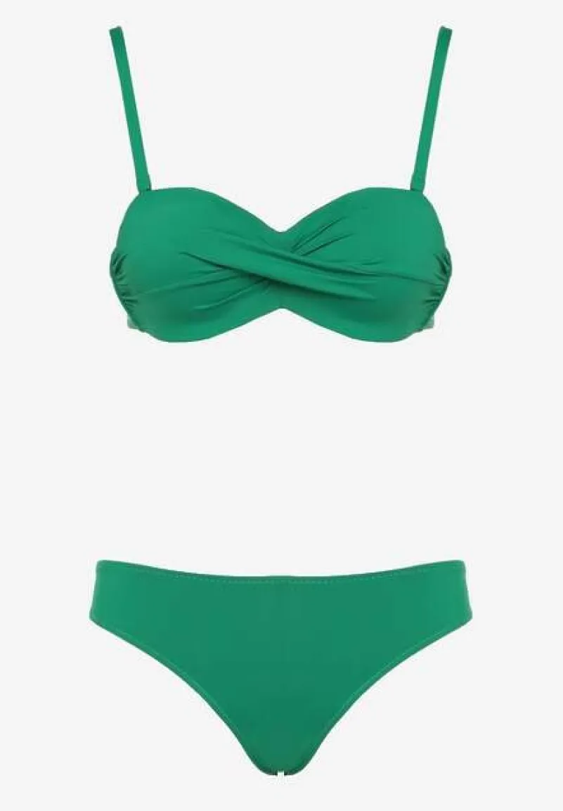 Ciemnozielone Bikini 2 Pary Majtek Typu Figi i Biustonosz Wiązany na Plecach Galanoria
