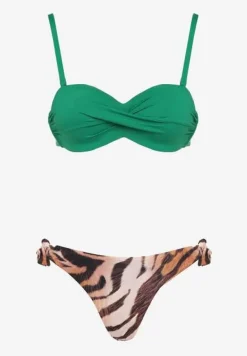 Ciemnozielone Bikini 2 Pary Majtek Typu Figi i Biustonosz Wiązany na Plecach Galanoria
