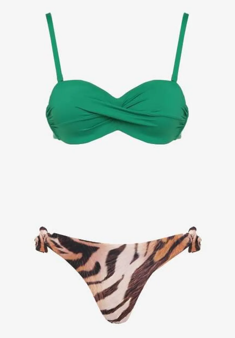 Ciemnozielone Bikini 2 Pary Majtek Typu Figi i Biustonosz Wiązany na Plecach Galanoria