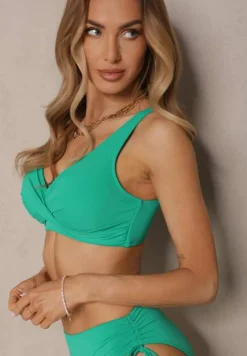 Ciemnozielone Bikini Biustonosz i Majtki Figi z Wiązaniem Kinalisa