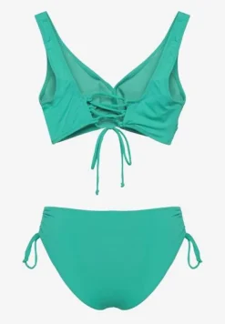 Ciemnozielone Bikini Biustonosz i Majtki Figi z Wiązaniem Kinalisa