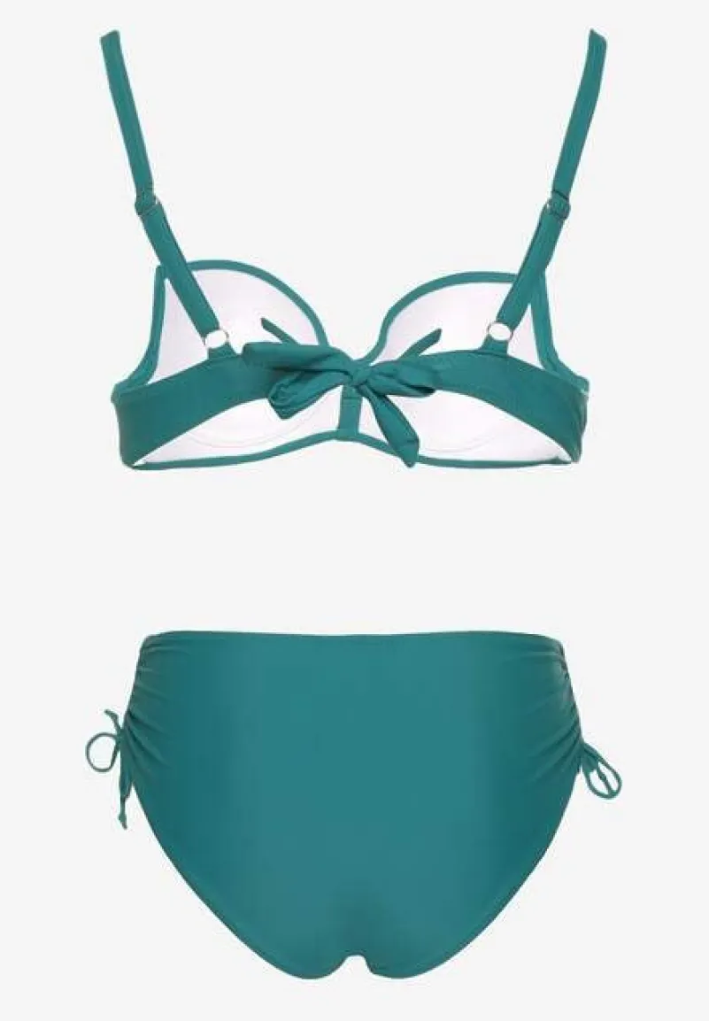 Ciemnozielone Bikini Majtki Typu Figi i Biustonosz z Metalicznymi Ozdobami Kinasara