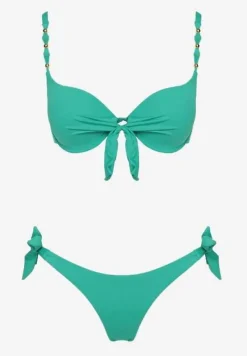Ciemnozielone Bikini Majtki i Biustonosz z Wiązaniem Sadeenne