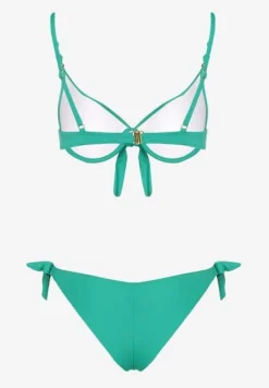 Ciemnozielone Bikini Majtki i Biustonosz z Wiązaniem Sadeenne
