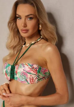 Ciemnozielone Bikini Majtki Figi ze Sznurkami po Bokach i Usztywniany Biustonosz z Wiązaniem Natmarie