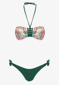 Ciemnozielone Bikini Majtki Figi ze Sznurkami po Bokach i Usztywniany Biustonosz z Wiązaniem Natmarie