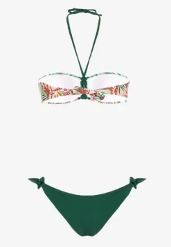 Ciemnozielone Bikini Majtki Figi ze Sznurkami po Bokach i Usztywniany Biustonosz z Wiązaniem Natmarie