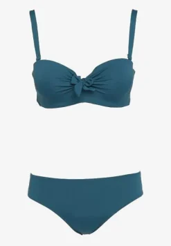 Ciemnozielone Bikini Strój Kąpielowy Dwuczęściowy z Ozdobnym Marszczeniem Nariella