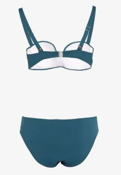 Ciemnozielone Bikini Strój Kąpielowy Dwuczęściowy z Ozdobnym Marszczeniem Nariella