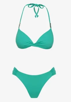 Ciemnozielone Bikini Wiązany Biustonosz Push Up i Majtki Typu Figi Mirisenia