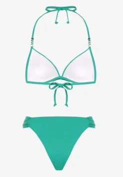 Ciemnozielone Bikini Wiązany Biustonosz Push Up i Majtki Typu Figi Mirisenia