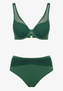 Ciemnozielone Bikini z Siateczkowymi Zdobieniami Biustonosz i Majtki Typu Figi Linelissa