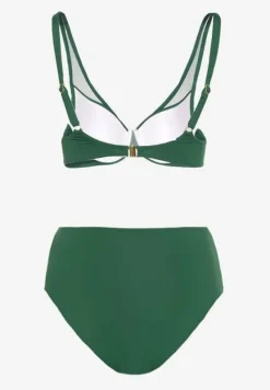 Ciemnozielone Bikini z Siateczkowymi Zdobieniami Biustonosz i Majtki Typu Figi Linelissa