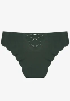 Ciemnozielone Majtki Bezszwowe Ozdobione Cyrkoniami i Falbanką Pillissea