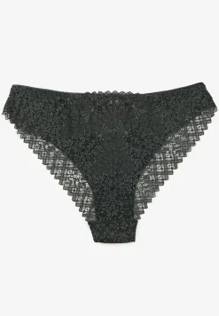 Ciemnozielone Majtki Figi z Bawełny Ozdobione Koronką Isorria