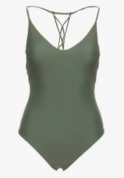 Ciemnozielony Jednoczęściowy Strój Kąpielowy z Ozdobnym Wiązaniem na Plecach Bosiara