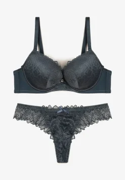 Ciemnozielony Komplet Biustonosz Push Up i Majtki Ozdobione Romantyczną Koronką Zeril