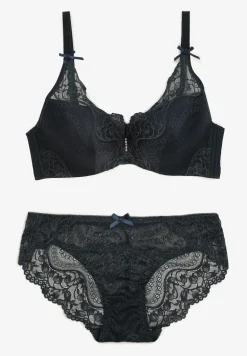 Ciemnozielony Komplet Koronkowy z Kokardkami Majtki typu Figi i Biustonosz Full Cup Iriniues