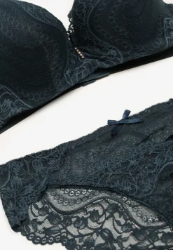 Ciemnozielony Komplet Koronkowy z Kokardkami Majtki typu Figi i Biustonosz Full Cup Iriniues