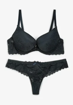 Ciemnozielony Koronkowy Komplet Bielizny Biustonosz Usztywniony Push Up i Stringi Jasminesa