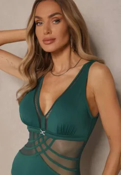 Ciemnozielony Strój Kąpielowy z Transparentnymi Wstawkami Folore