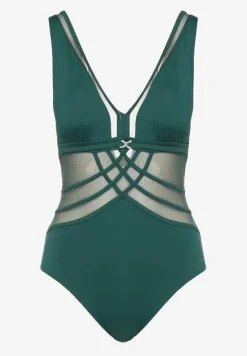 Ciemnozielony Strój Kąpielowy z Transparentnymi Wstawkami Folore
