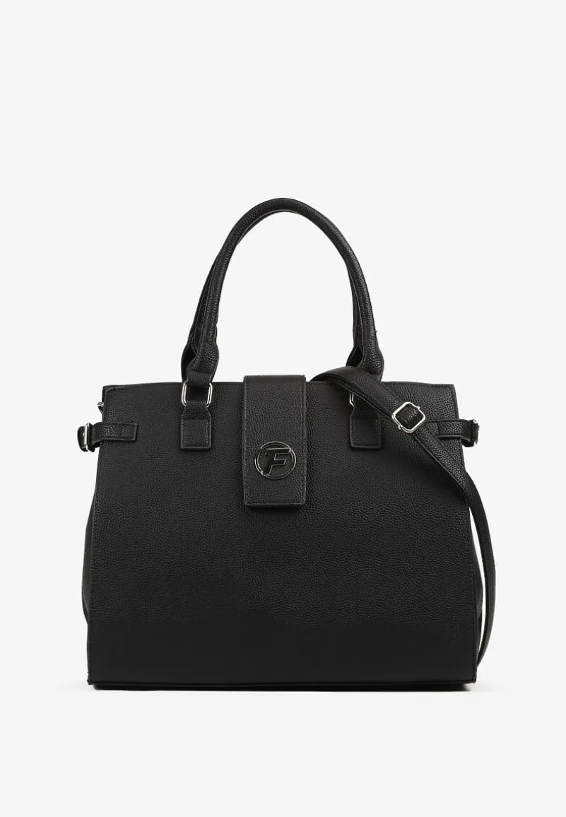 Czarna Torebka Ozdobiona Klapą i Metaliczną Wstawką Jonavia