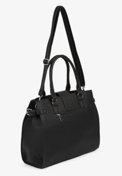 Czarna Torebka Ozdobiona Klapą i Metaliczną Wstawką Jonavia