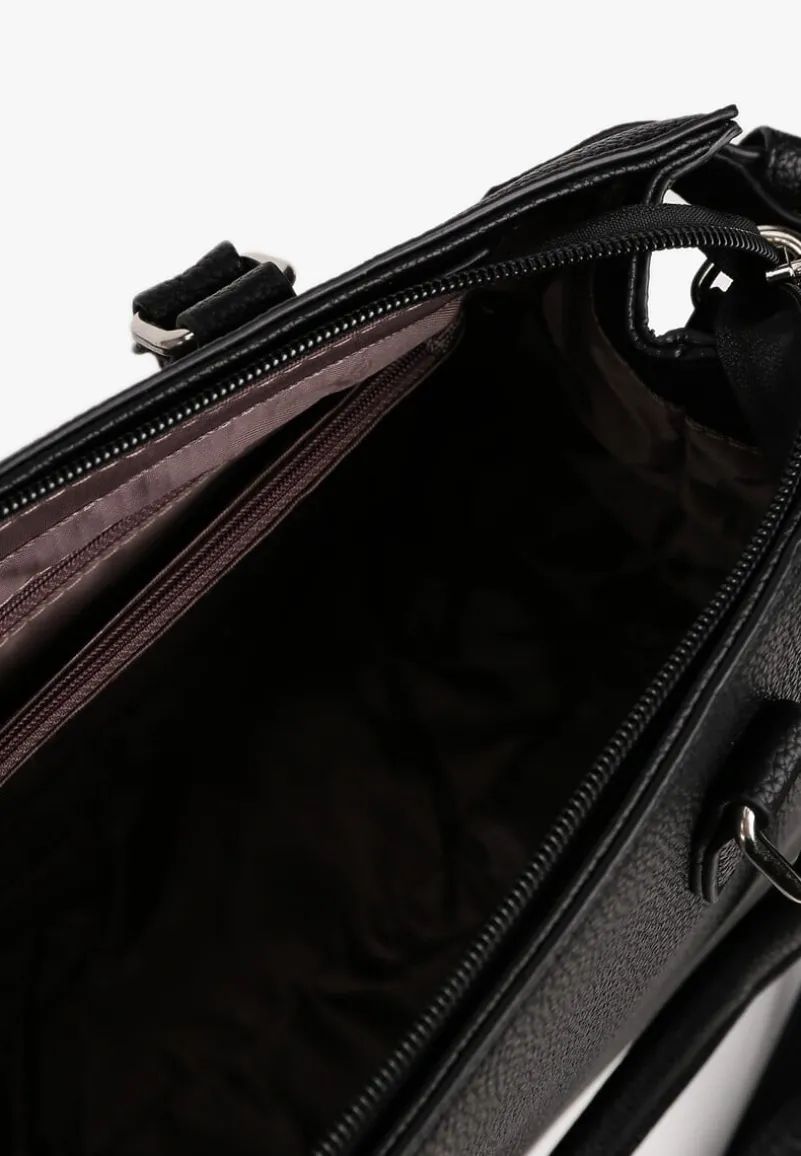 Czarna Torebka Ozdobiona Klapą i Metaliczną Wstawką Jonavia