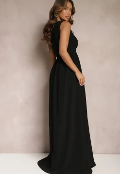 Czarna Asymetryczna Sukienka Rozkloszowana Maxi Adavia