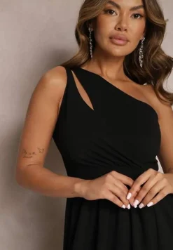 Czarna Asymetryczna Sukienka Rozkloszowana Maxi Adavia